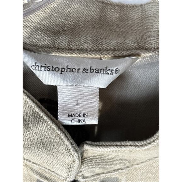 Christopher & Banks Embroidered Vest Beige Denim Studded Fall Floral Button L - Picture 4 of 11